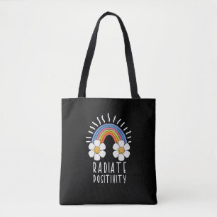 Bolso De Tela Positividad de radiación Arcoiris y flores de co
