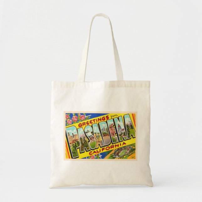 Bolso De Tela Postcarta grande de la época de Pasadena Californi (Frente)