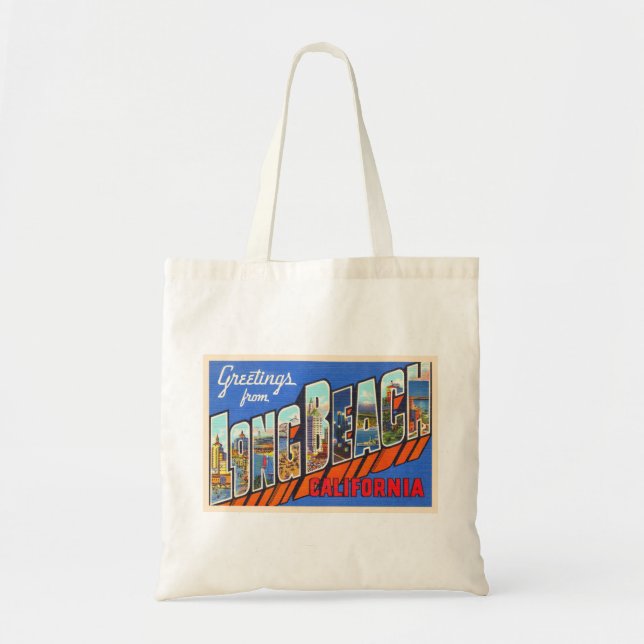 Bolso De Tela Postcarta grande de Long Beach California (Frente)