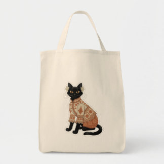 Bolso De Tela Póster de Arte de Pared Gato Negro Floral de Terra