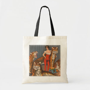 Bolso De Tela Poster De Circo Vintage De Mujer Con Seis Tigres.