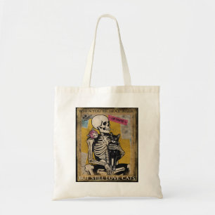 Bolso De Tela Póster de Esqueleto con Gato al Estilo Cartel