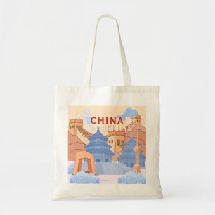 Bolso De Tela Póster de viaje a Pekín China Azul pastel y melo