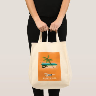 Bolso De Tela Póster de viaje con mapa ilustrado de Puerto Rico.