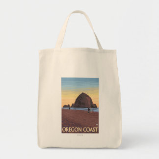 Bolso De Tela Poster de viaje de Haystack Rock Vintage