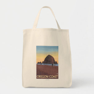 Bolso De Tela Poster de viaje de Haystack Rock Vintage