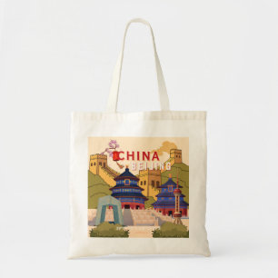 Bolso De Tela Póster de viaje de Pekín China   Arte mural de ciu