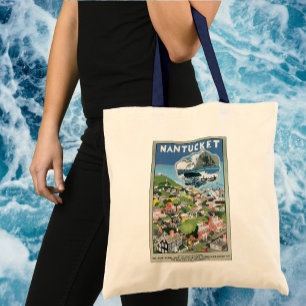 Bolso De Tela Póster de viaje vintage, mapa de la isla de Nantuc