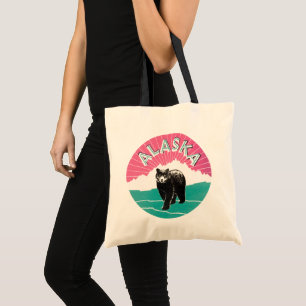 Bolso De Tela Poster de viajes de época, oso negro de Alaska en