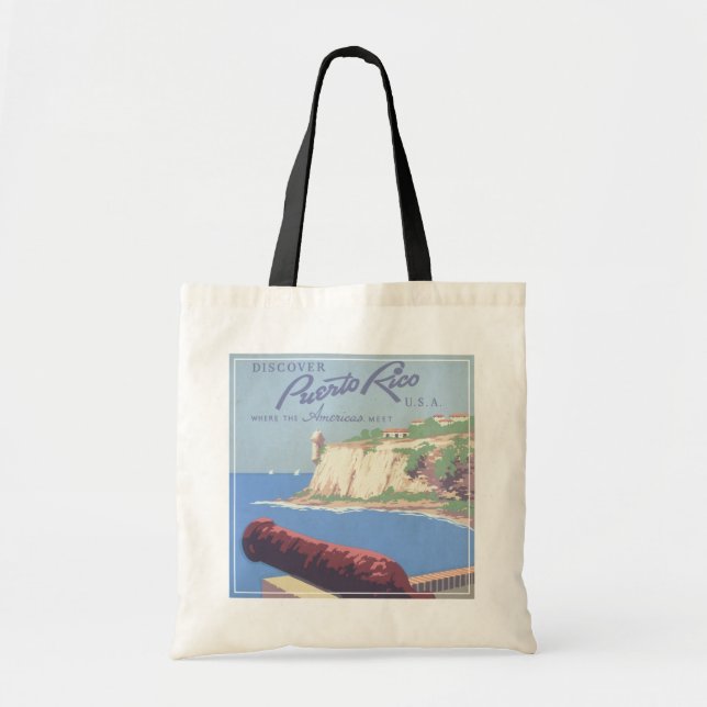 Bolso De Tela Poster de viajes de época promocionando Puerto Ric (Frente)