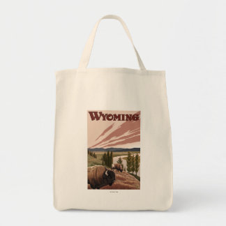 Bolso De Tela Poster de Viajes de Yellowstone River Bison Vintag