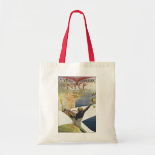 Bolso De Tela Poster de Viajes Vintage, avión sobre Niza Francia