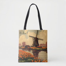 Bolso De Tela Poster de Viajes Vintage de Holanda, tulipanes y m