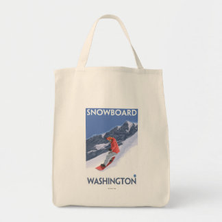 Bolso De Tela Poster de Viajes Vintage de Snowboard en Washingto