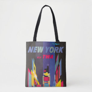 Bolso De Tela Poster de Viajes Vintage, Fly Twa, Nueva York