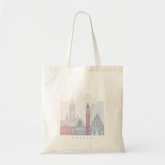 Bolso De Tela Poster del skyline de Boston Pastel (Frente)