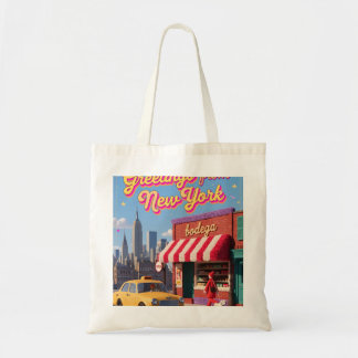 Bolso De Tela Póster del taxi nocturno y la silueta de Nueva Yor