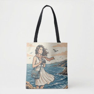 Bolso De Tela Póster Ilustrado de Fotografía de Viajes Costeros 