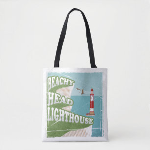 Bolso De Tela Poster retro de faro de cabeza de playa