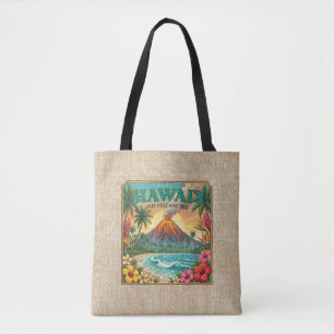 Bolso De Tela Pósters de viaje vintage de Hawái - Reversibles
