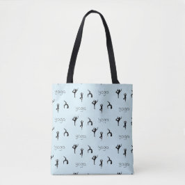 Bolso De Tela Posturas de yoga y patrón de texto en azul