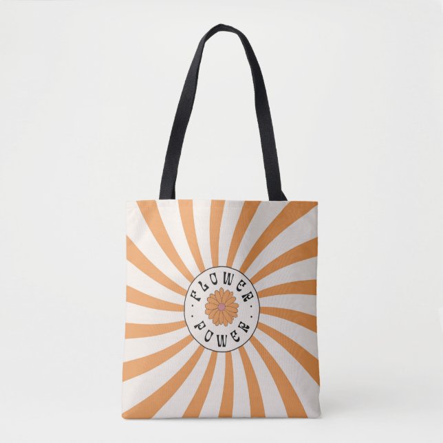 Bolso De Tela Potencia de las flores con rayas de Naranja psicod (Anverso)