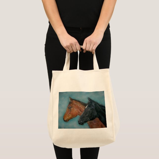 Bolso De Tela potro de castaño negro dos caballos de bebé (Anverso (producto))