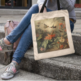 Bolso De Tela Pradera de Colibríes Encantada Arte Floral