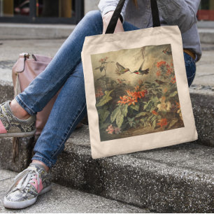 Bolso De Tela Pradera de Colibríes Encantada Arte Floral