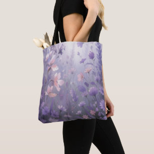 Bolso De Tela Pradera de flores silvestres moradas soñadoras acu