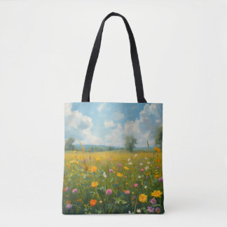 Bolso De Tela Pradera de flores silvestres vibrantes al estilo d