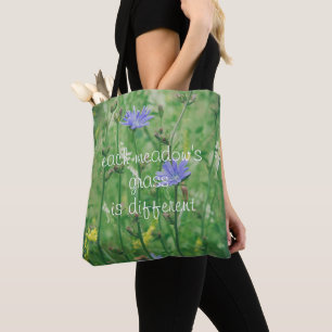 Bolso De Tela Pradera verde de verano con flores azules