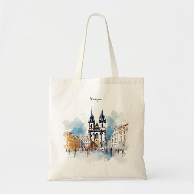 Bolso De Tela Praga antigua, acuarela (Frente)
