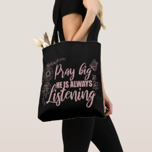 Bolso De Tela Pray Big Quot Black con rosa