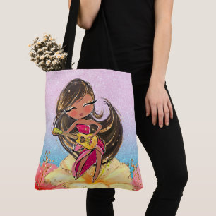 Bolso De Tela Precioso Chica de guitarra Tote ver atrás
