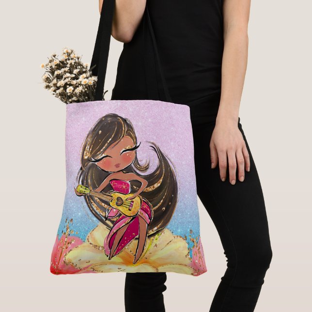 Bolso De Tela Precioso Chica de guitarra Tote ver atrás (Detalle)