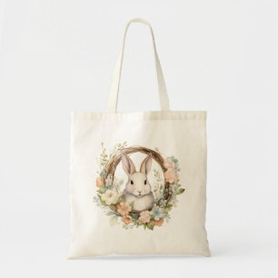 Bolso De Tela Precioso conejo conejo con flores de primavera