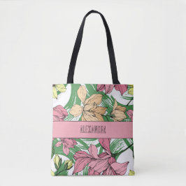 Bolso De Tela Precioso monograma floral rosa y verde