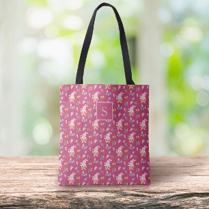 Bolso De Tela precioso patrón de jardín de conejo magenta Monogr