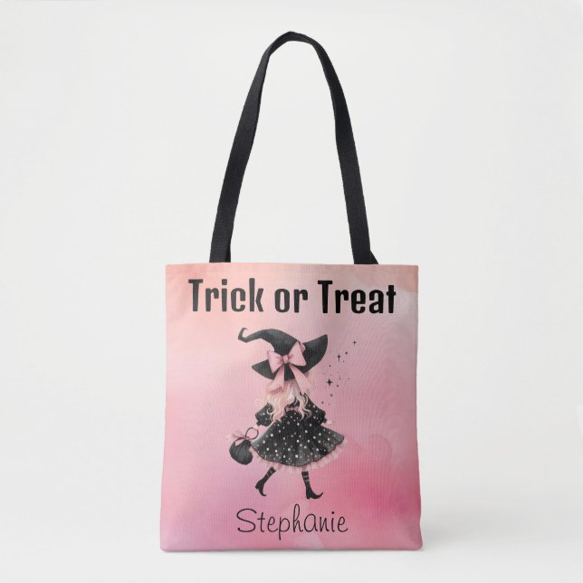 Bolso De Tela Precioso truco o trato de Halloween bruja (Anverso)