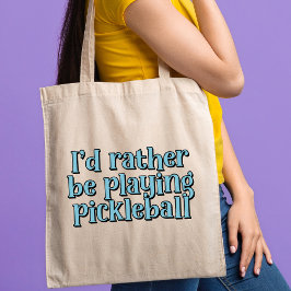 Bolso De Tela Prefiero estar jugando pickleball Blue Retro Text