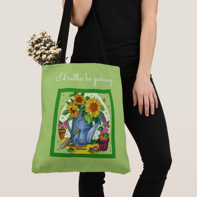 Bolso De Tela Prefiero ser jardinera; verde bonito (Detalle)