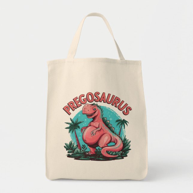 Bolso De Tela Pregosaurus Funny Pregnancy Invitación Dino Mom (Frente)