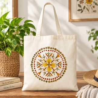 Bolso De Tela Prensa de Flor de Mandala Amarilla de Arte Origina