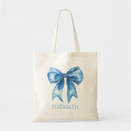 Bolso De Tela Preppy Blue and White Bow Personalized