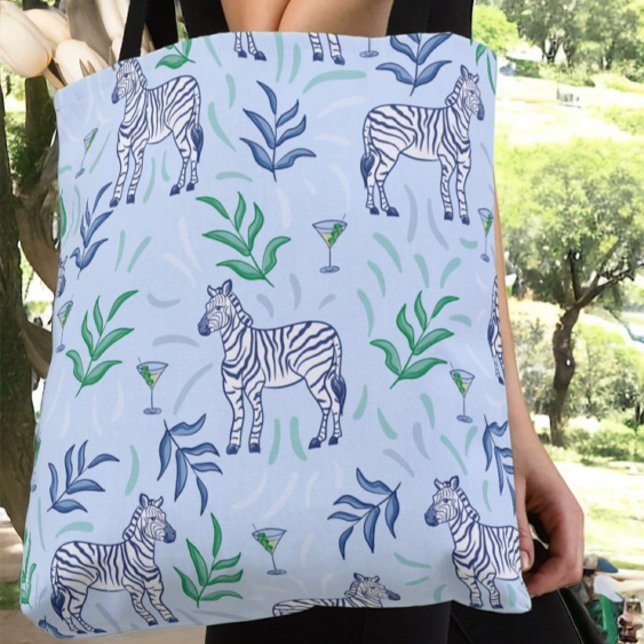Bolso De Tela Preppy Classic Zebras y Martinis Blue (Subido por el creador)
