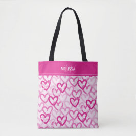 Bolso De Tela Preppy Hearts Pink