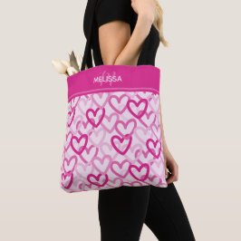Bolso De Tela Preppy Hearts Pink