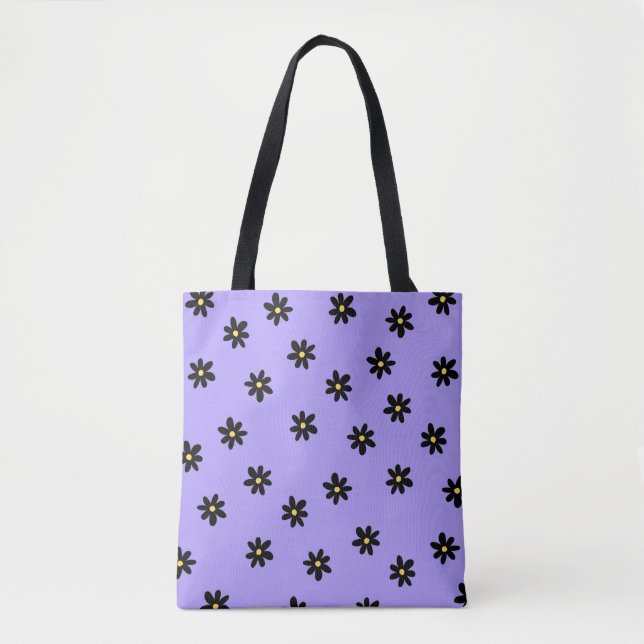 Bolso De Tela Preppy Purple Black Floral Simple Flower Pattern (Anverso)