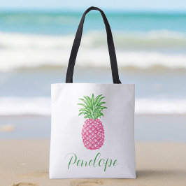 Bolso De Tela Preppy Rosa Piña Tropical Personalizado 
